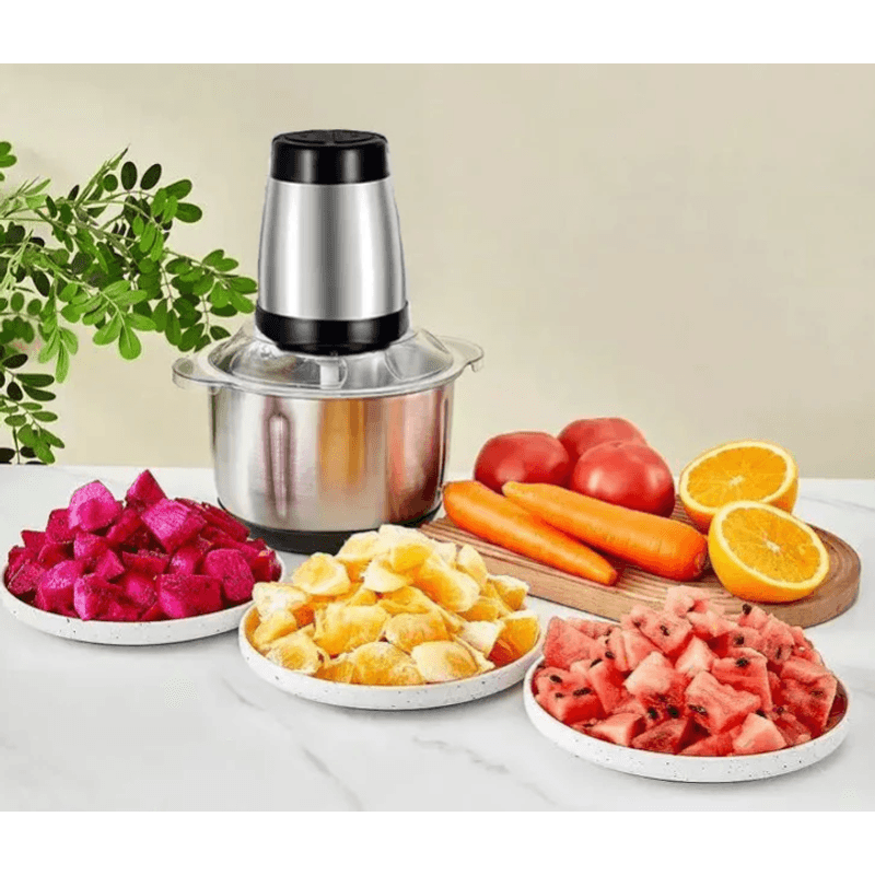 Electronice si Electrocasnice - Electrocasnice bucatarie - Mixere, tocatoare & roboti de bucatarie - Blendere si mini tocatoare - Tocator Electric Multifunctional Q JR842 650W cu 2 Viteze din Inox pentru Carne Fructe si Legume Capacitate 3L - Infinity.ro