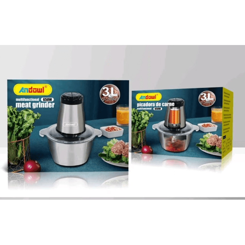 Electronice si Electrocasnice - Electrocasnice bucatarie - Mixere, tocatoare & roboti de bucatarie - Blendere si mini tocatoare - Tocator Electric Multifunctional Q JR842 650W cu 2 Viteze din Inox pentru Carne Fructe si Legume Capacitate 3L - Infinity.ro