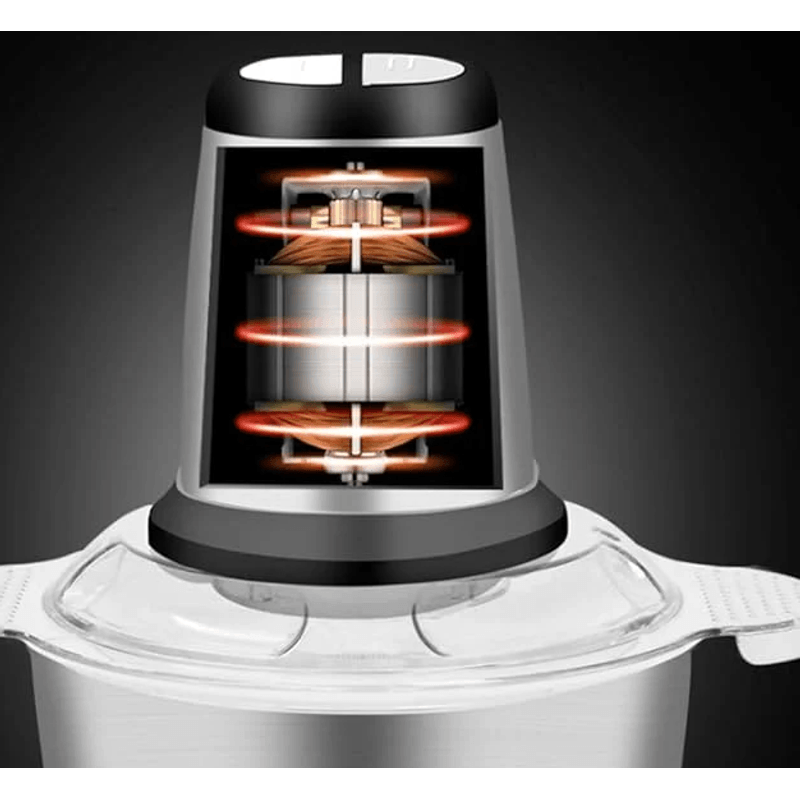 Electronice si Electrocasnice - Electrocasnice bucatarie - Mixere, tocatoare & roboti de bucatarie - Blendere si mini tocatoare - Tocator Electric Multifunctional Q JR842 650W cu 2 Viteze din Inox pentru Carne Fructe si Legume Capacitate 3L - Infinity.ro