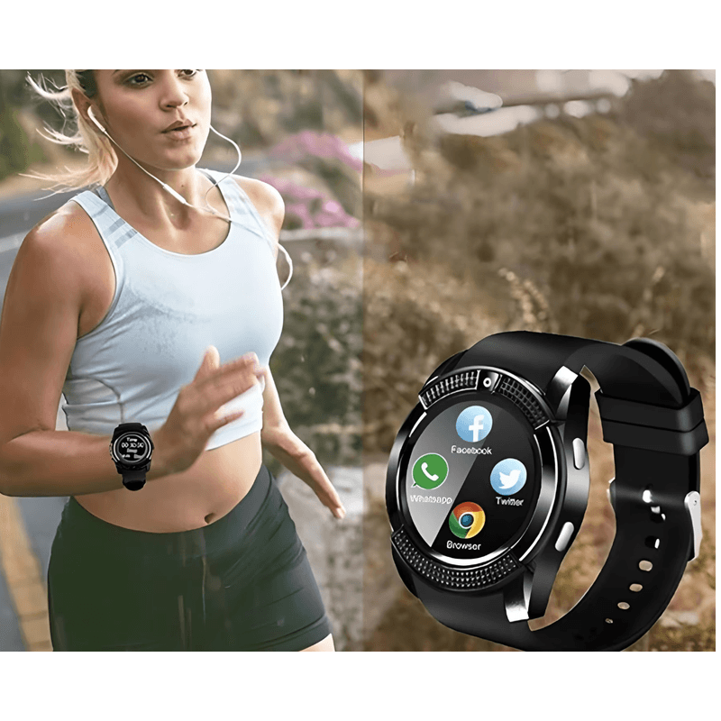 Laptop, Telefoane si Tablete - Wearables si gadgeturi - Wearables - Smartwatch-uri - Ceas Smartwatch V8 cu functie apelare SMS camera Bluetooth Android Negru - Infinity.ro