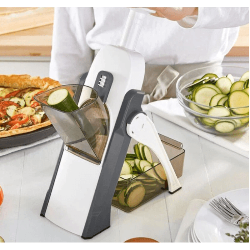Electronice si Electrocasnice - Electrocasnice bucatarie - Mixere, tocatoare & roboti de bucatarie - Blendere si mini tocatoare - Feliator Tocator vertical pentru legume si fructe ALB-GRI - Infinity.ro