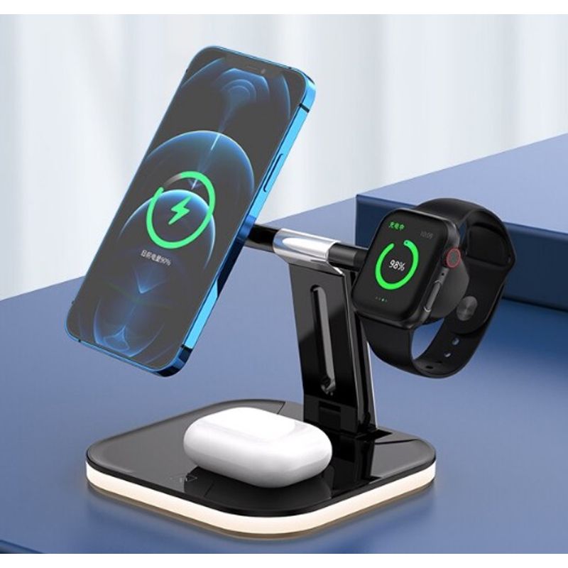 Laptop, Telefoane si Tablete - Telefoane mobile si accesorii - Accesorii Telefoane - Incarcatoare telefoane - Incarcator Wireless 4 in 1 cu LED Model 971 pentru Telefon Ceas Casti - Infinity.ro