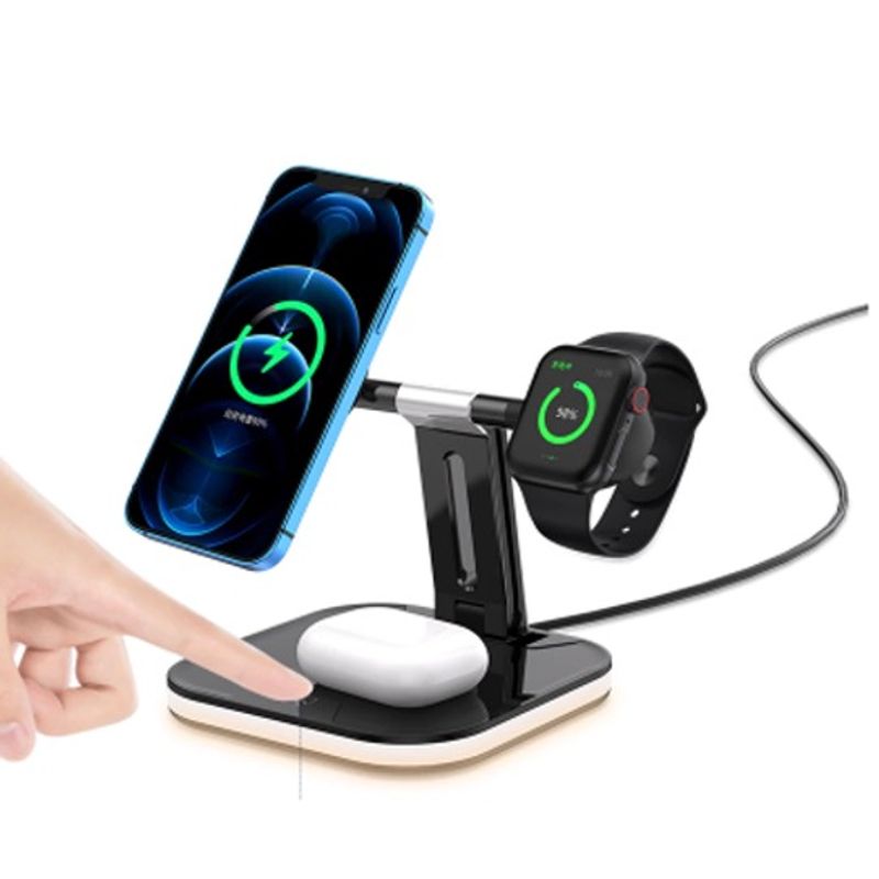 Laptop, Telefoane si Tablete - Telefoane mobile si accesorii - Accesorii Telefoane - Incarcatoare telefoane - Incarcator Wireless 4 in 1 cu LED Model 971 pentru Telefon Ceas Casti - Infinity.ro