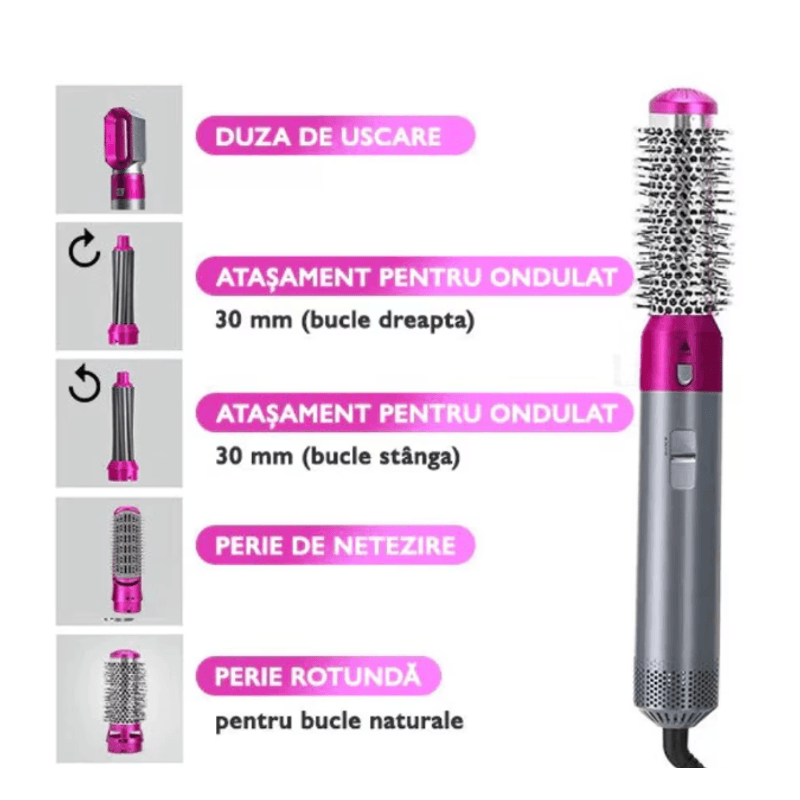 Ingrijire personala si Cosmetice - Aparate & accesorii ingrijire personala - Hair styling - Perii de par electrice - Perie de Par 5 in 1 Multifunctionala Hot Air Styler Multiple Accesorii incluse - Infinity.ro