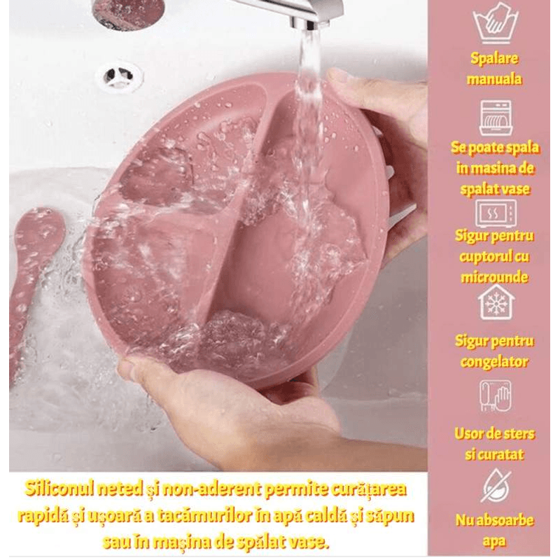 Casa si Gradina - Bucatarie si vesela - Vesela si tacamuri - Tacamuri si seturi - Set Tacamuri Diversificare Bebelusi Din Silicon Pahar Lingurita Furculita Roz - Infinity.ro