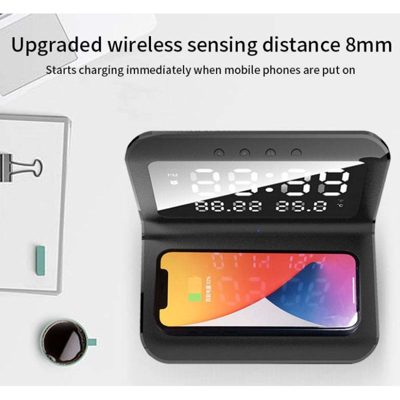 Laptop, Telefoane si Tablete - Telefoane mobile si accesorii - Accesorii Telefoane - Incarcatoare telefoane - Incarcator Wireless 2 in 1 si Ceas cu Afisaj LED 168.4 x 119.2 x 19.2 mm - Infinity.ro