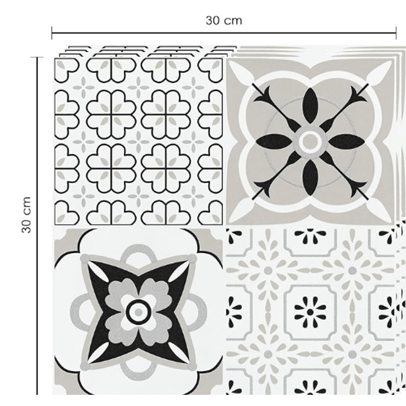 Casa si Gradina - Decoratiuni - Tapet - Set 12 placi autocolante din vinil 30 x 30 cm rezistente la apa model FLORAL ALB NEGRU DP0202 - Infinity.ro
