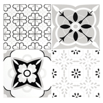 Casa si Gradina - Decoratiuni - Tapet - Set 12 placi autocolante din vinil 30 x 30 cm rezistente la apa model FLORAL ALB NEGRU DP0202 - Infinity.ro