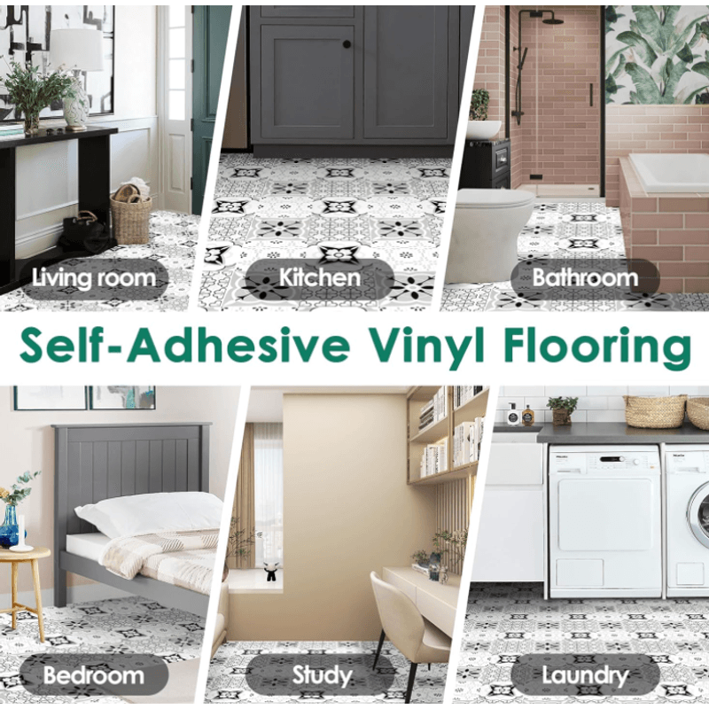 Casa si Gradina - Decoratiuni - Tapet - Set 12 placi autocolante din vinil 30 x 30 cm rezistente la apa model FLORAL ALB NEGRU DP0202 - Infinity.ro