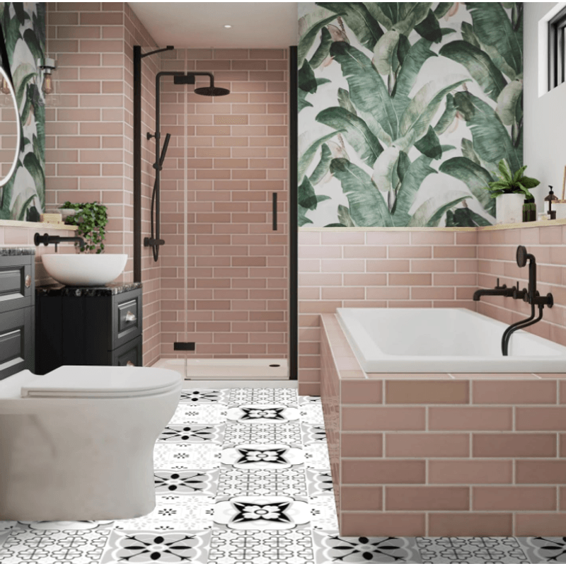 Casa si Gradina - Decoratiuni - Tapet - Set 12 placi autocolante din vinil 30 x 30 cm rezistente la apa model FLORAL ALB NEGRU DP0202 - Infinity.ro