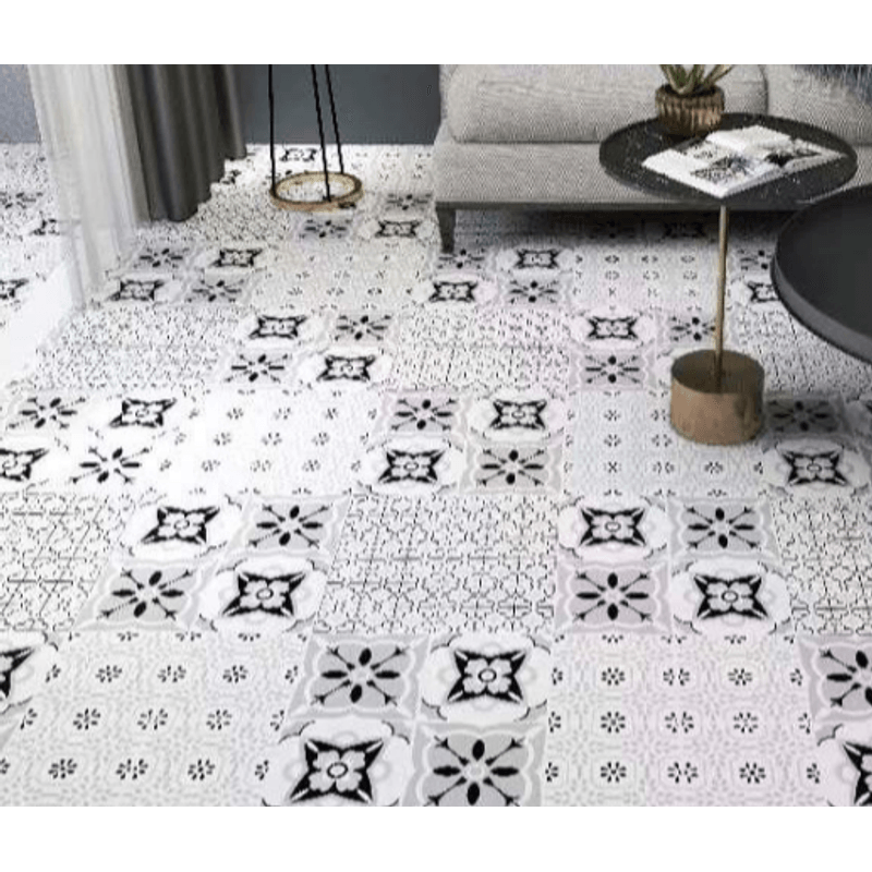 Casa si Gradina - Decoratiuni - Tapet - Set 12 placi autocolante din vinil 30 x 30 cm rezistente la apa model FLORAL ALB NEGRU DP0202 - Infinity.ro