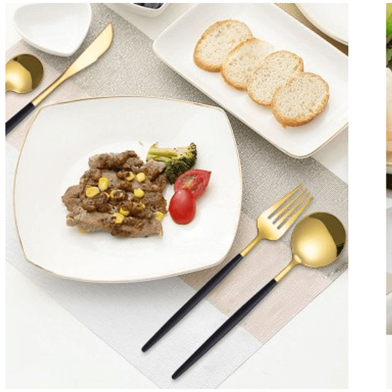 Casa si Gradina - Bucatarie si vesela - Vesela si tacamuri - Tacamuri si seturi - Set de 24 tacamuri elegante si rafinate cu un finisaj luxos NEGRU cu AURIU - Infinity.ro