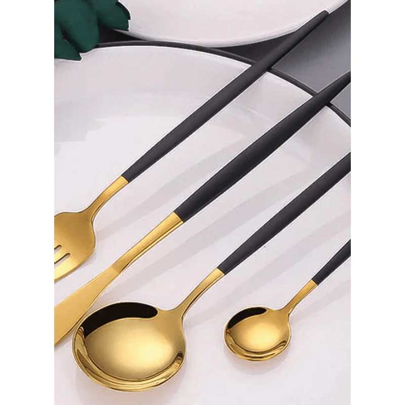 Casa si Gradina - Bucatarie si vesela - Vesela si tacamuri - Tacamuri si seturi - Set de 24 tacamuri elegante si rafinate cu un finisaj luxos NEGRU cu AURIU - Infinity.ro