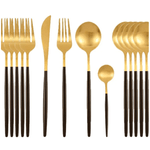Casa si Gradina - Bucatarie si vesela - Vesela si tacamuri - Tacamuri si seturi - Set de 24 tacamuri elegante si rafinate cu un finisaj luxos NEGRU cu AURIU - Infinity.ro
