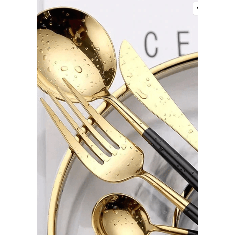 Casa si Gradina - Bucatarie si vesela - Vesela si tacamuri - Tacamuri si seturi - Set de 24 tacamuri elegante si rafinate cu un finisaj luxos NEGRU cu AURIU - Infinity.ro