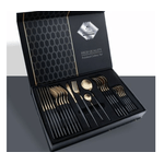 Casa si Gradina - Bucatarie si vesela - Vesela si tacamuri - Tacamuri si seturi - Set de 24 tacamuri elegante si rafinate cu un finisaj luxos NEGRU cu AURIU - Infinity.ro