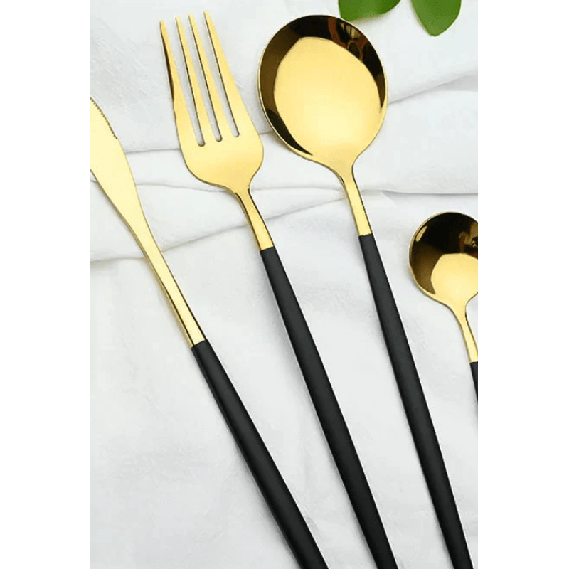 Casa si Gradina - Bucatarie si vesela - Vesela si tacamuri - Tacamuri si seturi - Set de 24 tacamuri elegante si rafinate cu un finisaj luxos NEGRU cu AURIU - Infinity.ro