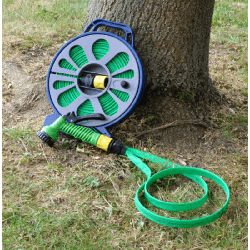 Casa si Gradina - Gradinarit si plante - Instalatii si accesorii pentru irigatii - Furtunuri de gradina si accesorii - Set pentru stropit furtun textil flexibil 15m cu tambur pistol de pulverizat 7 in 1 - Infinity.ro