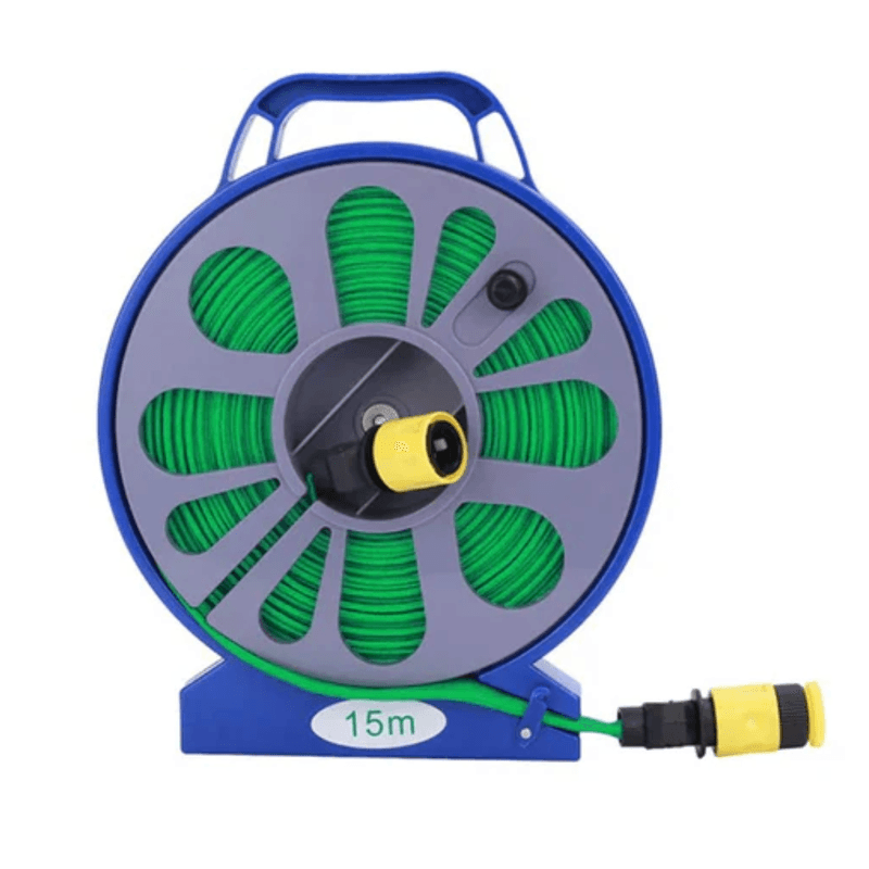 Casa si Gradina - Gradinarit si plante - Instalatii si accesorii pentru irigatii - Furtunuri de gradina si accesorii - Set pentru stropit furtun textil flexibil 15m cu tambur pistol de pulverizat 7 in 1 - Infinity.ro