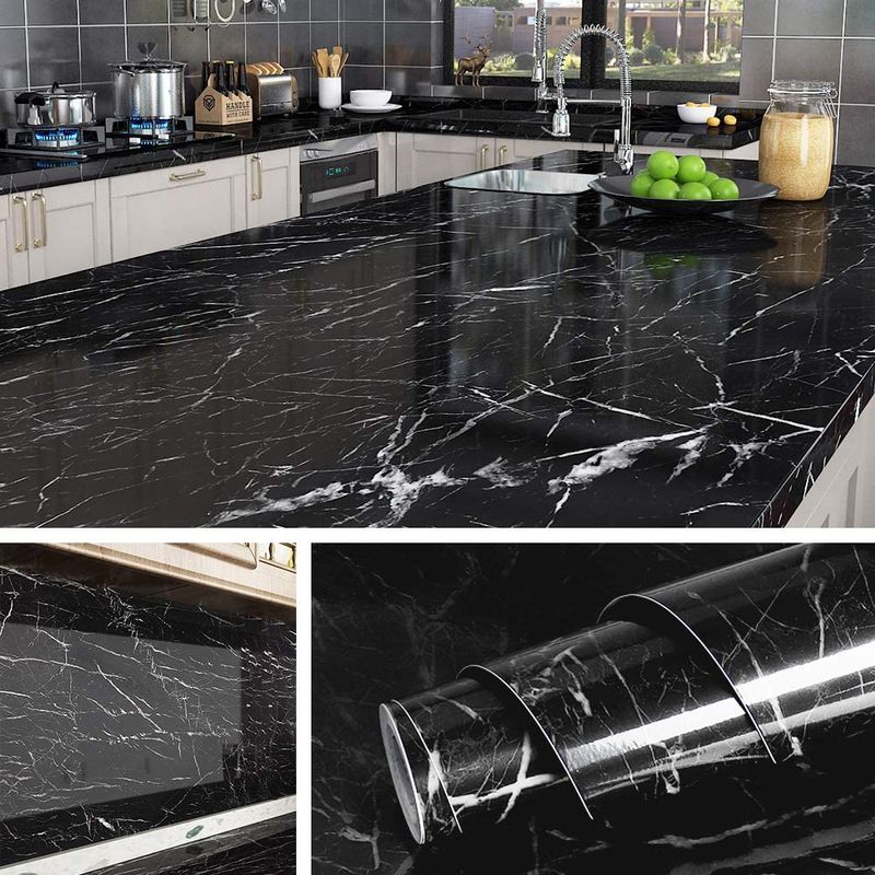 Casa si Gradina - Decoratiuni - Tapet - Set 2 X Autocolant Marmura NEGRU CU ALB 60 x 200 Autoadeziv Rezistent pentru Mobila - Infinity.ro