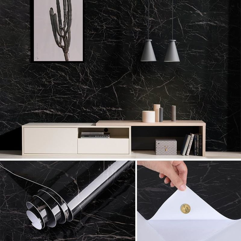 Casa si Gradina - Decoratiuni - Tapet - Set 2 X Autocolant Marmura NEGRU CU ALB 60 x 200 Autoadeziv Rezistent pentru Mobila - Infinity.ro