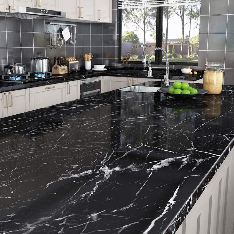 Casa si Gradina - Decoratiuni - Tapet - Set 2 X Autocolant Marmura NEGRU CU ALB 60 x 200 Autoadeziv Rezistent pentru Mobila - Infinity.ro