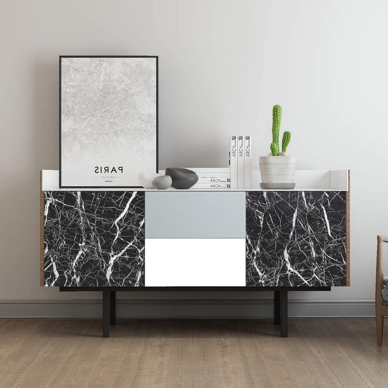 Casa si Gradina - Decoratiuni - Tapet - Set 2 X Autocolant Marmura NEGRU CU ALB 60 x 200 Autoadeziv Rezistent pentru Mobila - Infinity.ro