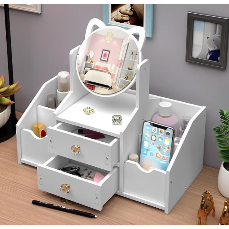 Casa si Gradina - Mobilier - Organizare si depozitare - Organizatoare pentru sertare si dulapuri - Organizator cosmetice cu Oglinda, 2 sertare, 4 compartimente, 40 x 20 x 33 cm - Infinity.ro