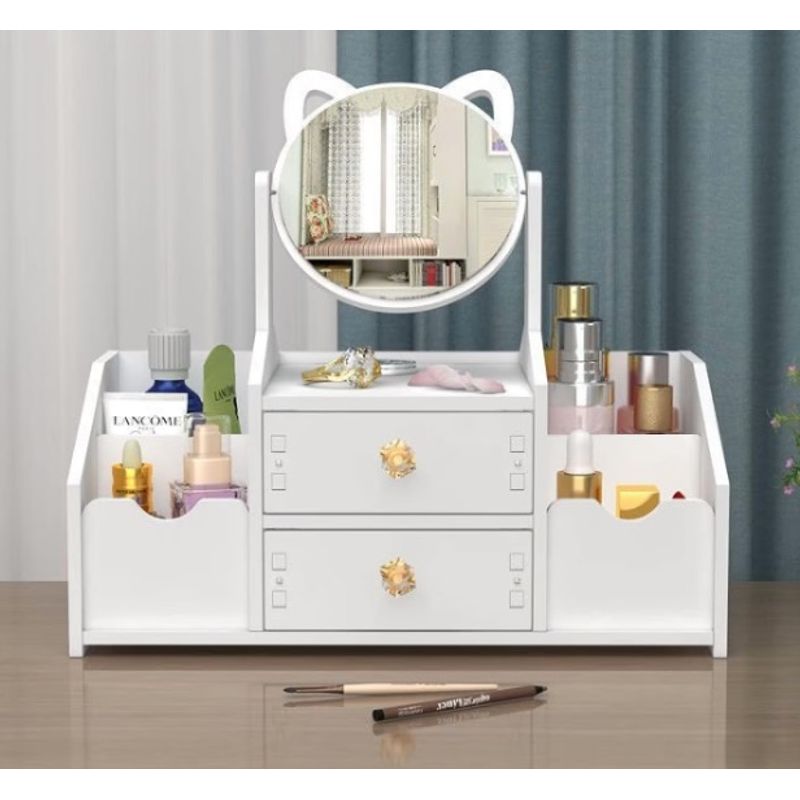 Casa si Gradina - Mobilier - Organizare si depozitare - Organizatoare pentru sertare si dulapuri - Organizator cosmetice cu Oglinda, 2 sertare, 4 compartimente, 40 x 20 x 33 cm - Infinity.ro