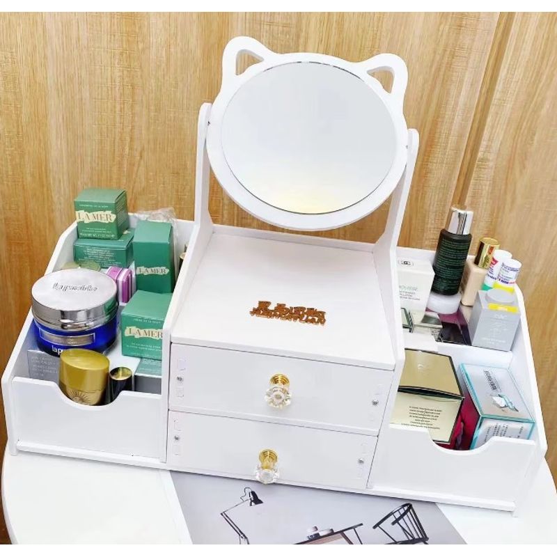 Casa si Gradina - Mobilier - Organizare si depozitare - Organizatoare pentru sertare si dulapuri - Organizator cosmetice cu Oglinda, 2 sertare, 4 compartimente, 40 x 20 x 33 cm - Infinity.ro