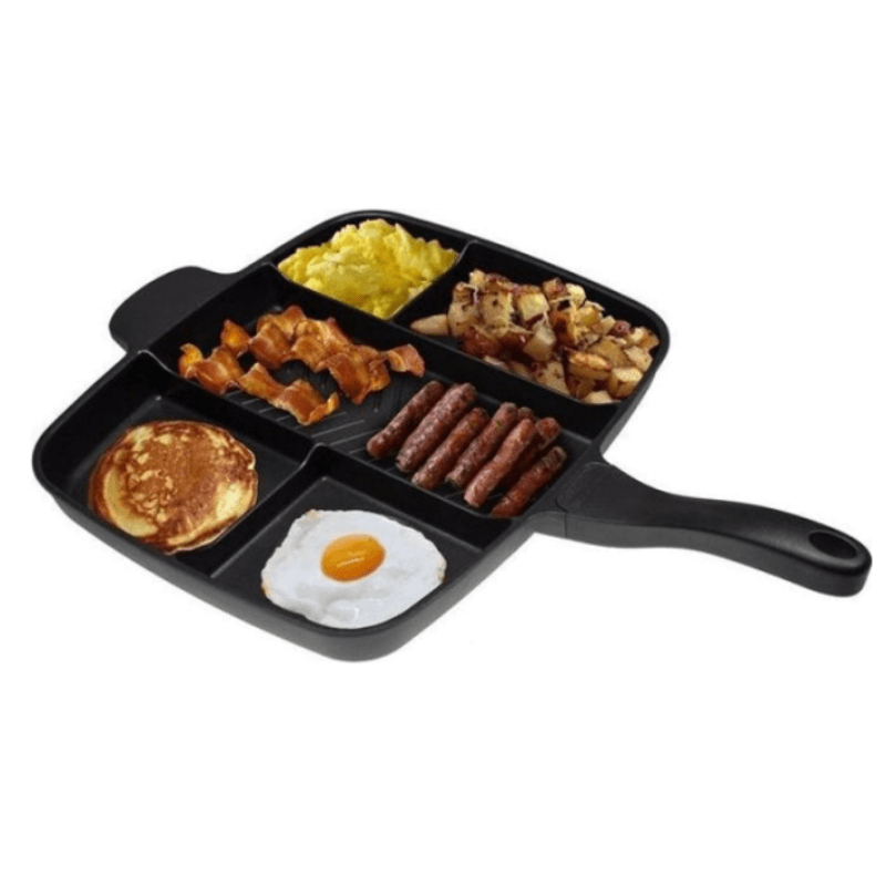 Casa si Gradina - Bucatarie si vesela - Vase pentru gatit - Tigai si seturi - Tigaie grill multifunctionala cu 5 compartimente pentru gatit MANER LEMN - Infinity.ro