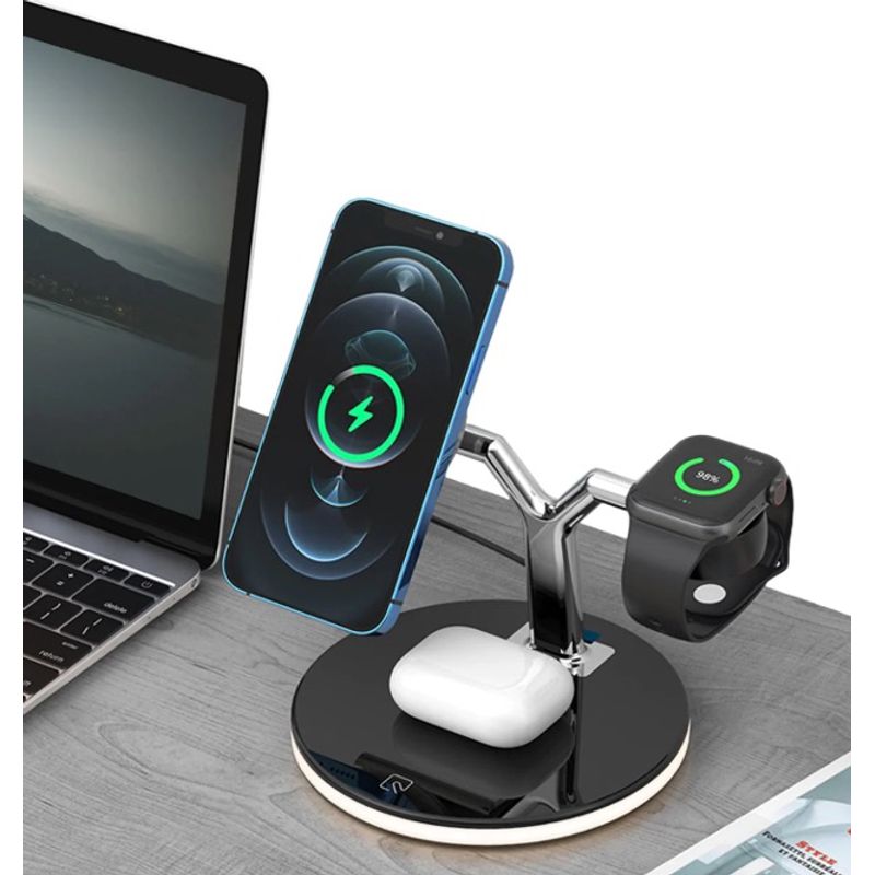 Laptop, Telefoane si Tablete - Telefoane mobile si accesorii - Accesorii Telefoane - Incarcatoare telefoane - Incarcator Wireless 3 in 1 cu LED Model 970 pentru Telefon Ceas Casti - Infinity.ro