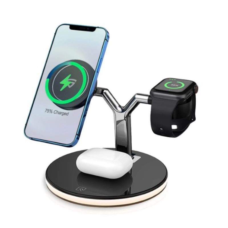 Laptop, Telefoane si Tablete - Telefoane mobile si accesorii - Accesorii Telefoane - Incarcatoare telefoane - Incarcator Wireless 3 in 1 cu LED Model 970 pentru Telefon Ceas Casti - Infinity.ro