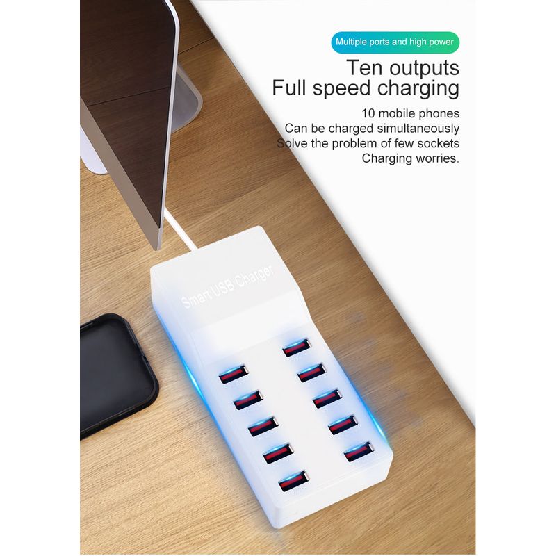 Laptop, Telefoane si Tablete - Telefoane mobile si accesorii - Accesorii Telefoane - Incarcatoare telefoane - Incarcator multiport USB 50W, PRESTIGE CHARGE®, incarcare simultana 10 dispozitive, Alb - Infinity.ro