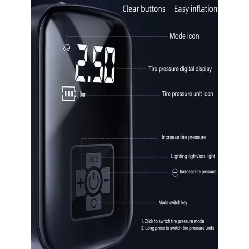 Auto si Moto - Reparatii si depanare - Compresoare auto - Compresor digital multifunctional portabil cu fir si incarcare la bricheta plus lumina de urgenta LED - Infinity.ro