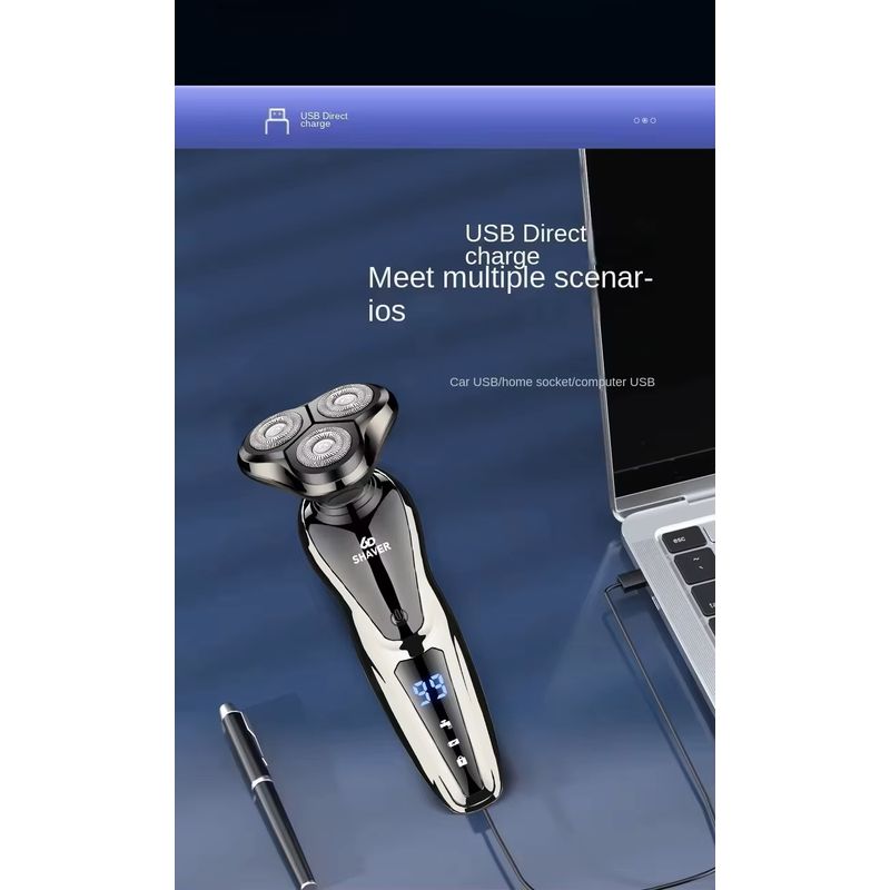 Ingrijire personala si Cosmetice - Aparate & accesorii ingrijire personala - Aparate de ras si tuns - Aparate de ras electrice - WAIKIL Aparat de ras electric 3 in 1, incarcare USB, reincarcabil, triplu lama, impermeabil pentru barbati - Infinity.ro