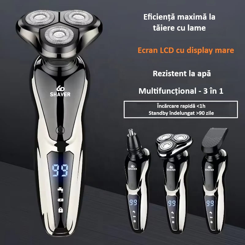 Ingrijire personala si Cosmetice - Aparate & accesorii ingrijire personala - Aparate de ras si tuns - Aparate de ras electrice - WAIKIL Aparat de ras electric 3 in 1, incarcare USB, reincarcabil, triplu lama, impermeabil pentru barbati - Infinity.ro