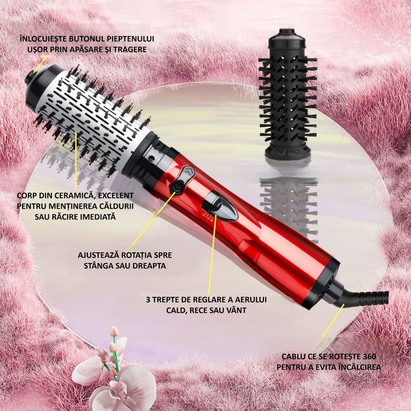 Ingrijire personala si Cosmetice - Aparate & accesorii ingrijire personala - Hair styling - Perii de par electrice - WAIKIL Perie par rotativa 3 trepte pentru aer rece-cald, 360 grade rotire perie, cablu anti-incalcire - Infinity.ro