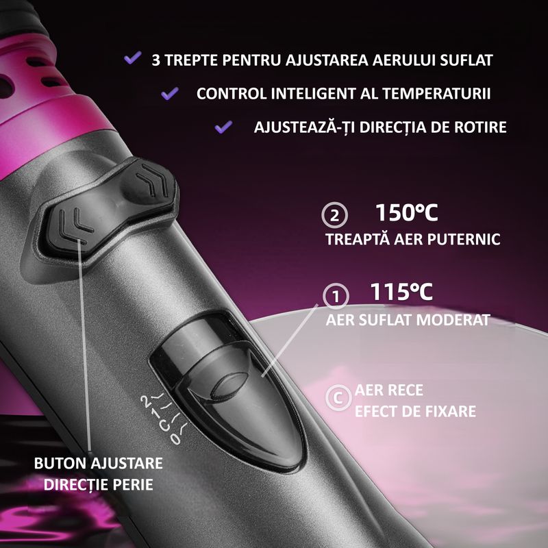 Ingrijire personala si Cosmetice - Aparate & accesorii ingrijire personala - Hair styling - Perii de par electrice - WAIKIL Perie par rotativa 3 trepte pentru aer rece-cald, 360 grade rotire perie, cablu anti-incalcire - Infinity.ro