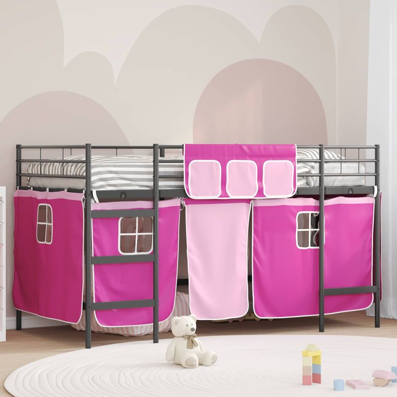 Casa si Gradina - Mobilier - Paturi si accesorii - Paturi - Cadru de Pat Pe Doua Niveluri pentru Copii cu Cortine - Infinity.ro