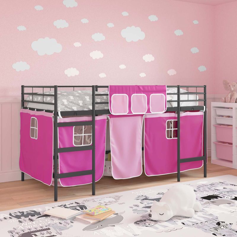 Casa si Gradina - Mobilier - Paturi si accesorii - Paturi - Cadru de Pat Pe Doua Niveluri pentru Copii cu Cortine - Infinity.ro