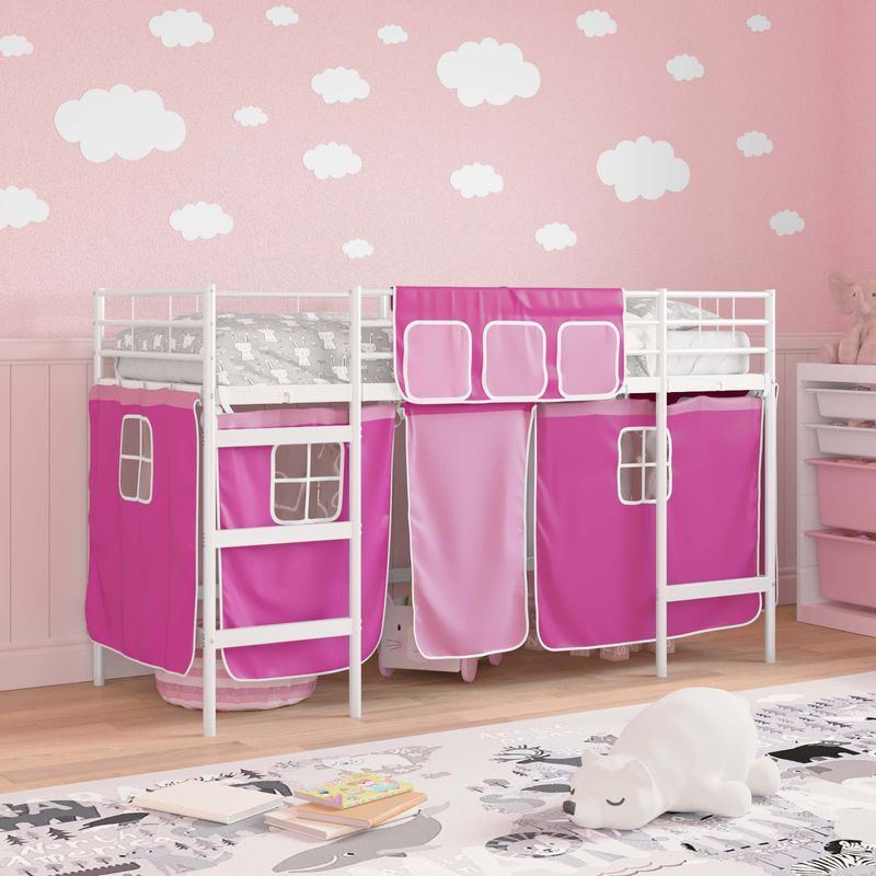 Casa si Gradina - Mobilier - Paturi si accesorii - Paturi - Cadru de Pat Pe Doua Niveluri pentru Copii cu Cortine - Infinity.ro
