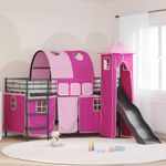 Casa si Gradina - Mobilier - Paturi si accesorii - Paturi - Cadru de pat inalt pentru copii cu perdele, arc, tobogan, turn - Infinity.ro
