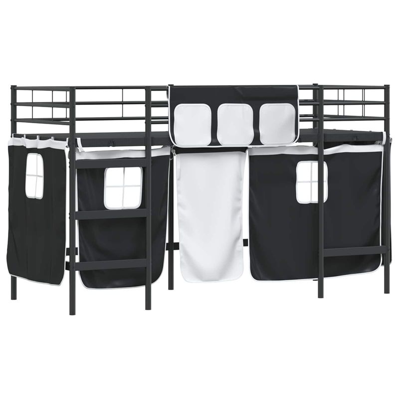 Casa si Gradina - Mobilier - Paturi si accesorii - Paturi - Cadru de Pat Pe Doua Niveluri pentru Copii cu Cortine Negru - Infinity.ro