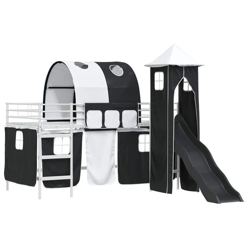Casa si Gradina - Mobilier - Paturi si accesorii - Paturi - Cadru de pat inalt pentru copii cu perdele, arc, tobogan, turn - Infinity.ro