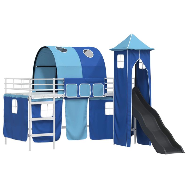 Casa si Gradina - Mobilier - Paturi si accesorii - Paturi - Cadru de pat inalt pentru copii cu perdele, arc, tobogan, turn - Infinity.ro