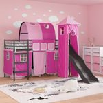 Casa si Gradina - Mobilier - Paturi si accesorii - Paturi - Cadru de pat inalt pentru copii cu perdele, arc, tobogan, turn - Infinity.ro