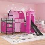 Casa si Gradina - Mobilier - Paturi si accesorii - Paturi - Cadru de pat inalt pentru copii cu perdele, arc, tobogan, turn - Infinity.ro