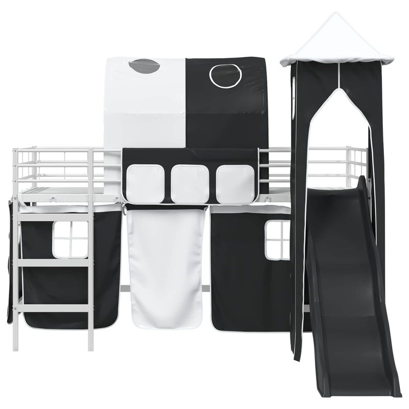 Casa si Gradina - Mobilier - Paturi si accesorii - Paturi - Cadru de pat inalt pentru copii cu perdele, arc, tobogan, turn - Infinity.ro