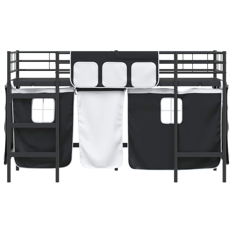 Casa si Gradina - Mobilier - Paturi si accesorii - Paturi - Cadru de Pat Pe Doua Niveluri pentru Copii cu Cortine Negru - Infinity.ro